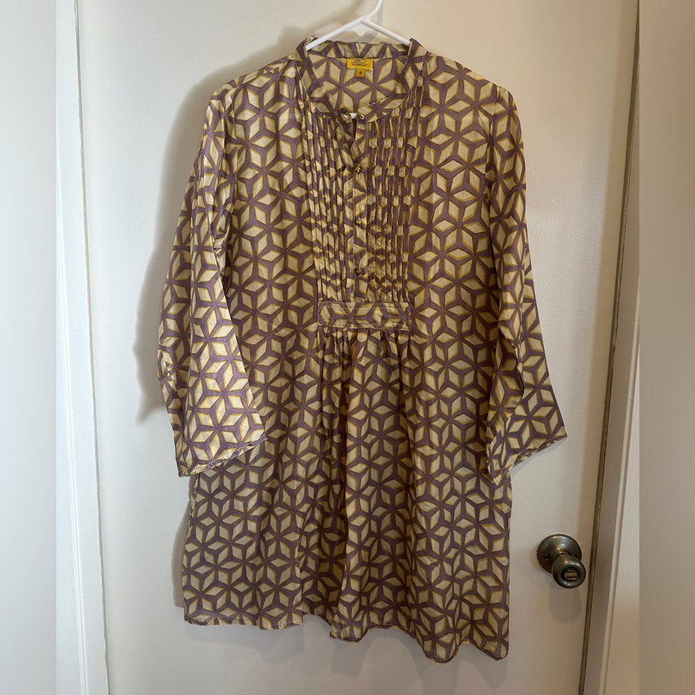 Roller Rabbit Geometric Patterned Dress in Purple and Gold